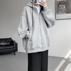 8XL-M秋连帽卫衣男宽松休闲纯色拉链开衫外套拼色帽衫运动WY27P65，女装短外套，电商D206-1