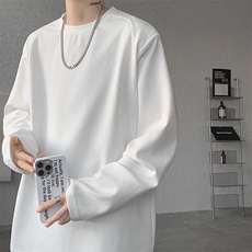 8XL-M重磅垫肩长袖T恤男设计感圆领卫衣正肩纯色打底衫DX329P48，男装T恤，电商D206-1