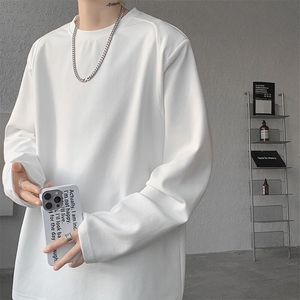 8XL-M 重磅垫肩长袖T恤男设计感圆领卫衣正肩纯色打底衫DX329P48图片