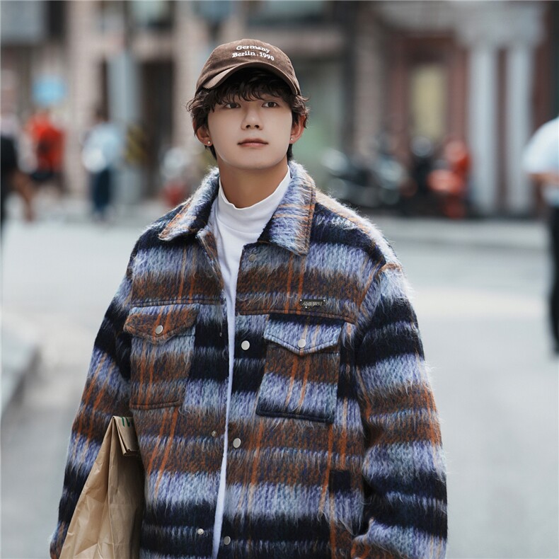 W336TP50高端毛呢外套秋冬高级感小香风上衣美式复古格子翻领夹克，男装毛呢大衣，电商A170