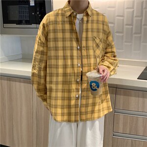 格子衬衫秋季新款潮ins宽松慵懒清新韩版休闲帅气上衣 W1290-P33图片