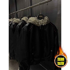 现货冬季美式潮牌痞帅PU皮机车服棉衣毛毛绒狼王座山雕皮棉服，男装棉衣，电商A486