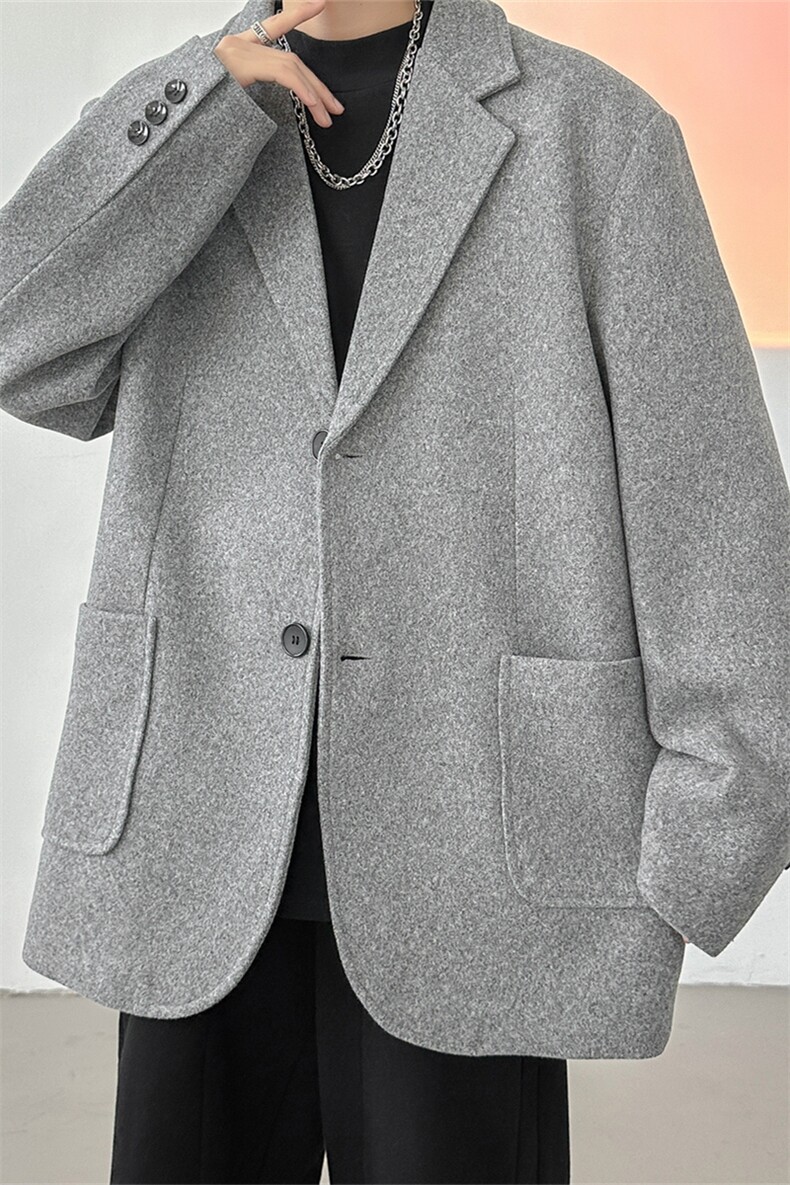 N6169/P95加棉P105冬季新开叉呢料毛呢西服男宽松外套上衣呢大衣,男装西服,电商A141