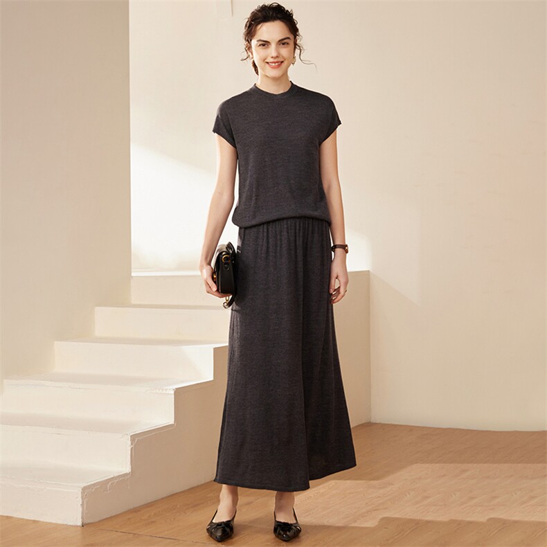 扬子纱精纺100细羊毛过膝长款针织半身裙女简约通勤打底A字裙轻薄，女装半身裙，品秋羊绒