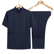 中老年唐装男士爸爸夏装短袖风棉麻套装爷爷夏季老人衣服薄款，男装休闲套装，电商B212（原钱塘6029）