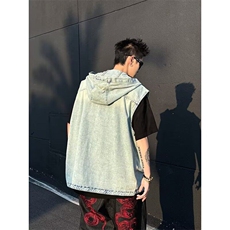 美式复古做旧连帽马甲潮流宽松休闲时尚设计感夹克，男装夹克，星座410-7