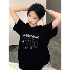 网图有货夏季美式逃离地球彩绘花朵圆领短袖T恤男女上衣A524-P25，男装T恤，星座1505