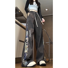 潮小熊拼接刺绣牛仔裤男嘻哈痞帅宽松直筒大码裤子XK66133特p35，男装牛仔裤，电商A042