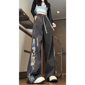 潮小熊拼接刺绣牛仔裤男嘻哈痞帅宽松直筒大码裤子XK66133特p35图片