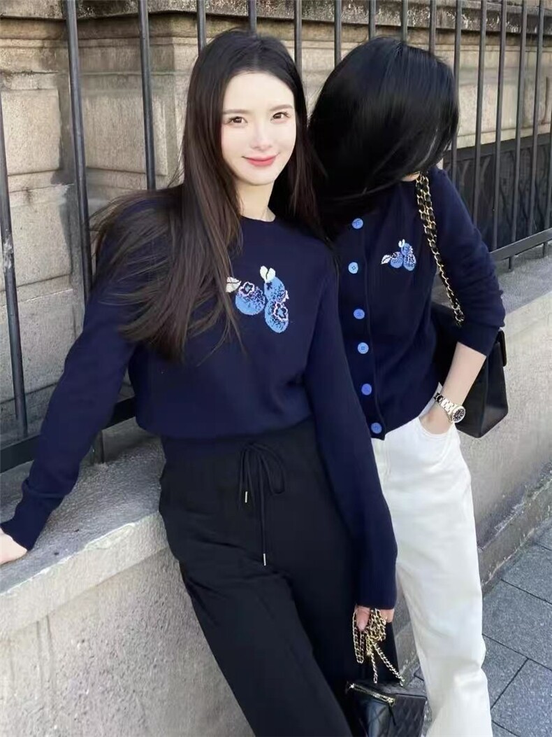 2025年秋季通勤单件长袖蓝莓提花套头休闲/淑女,女装羊毛衫,百纯羊绒