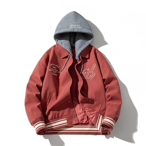现货 三色字母PU皮棒球服外套秋冬棉服带帽可拆卸图片