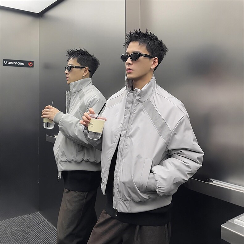高品质春装新款老钱风美式高街解构立领棒球服飞行夹克潮休闲外套,男装夹克,电商A486