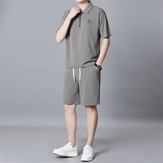 夏季男士短袖短裤套装简约时尚运动翻领套装休闲拉链两件套男装，男装休闲套装，钱塘6003（原4033）