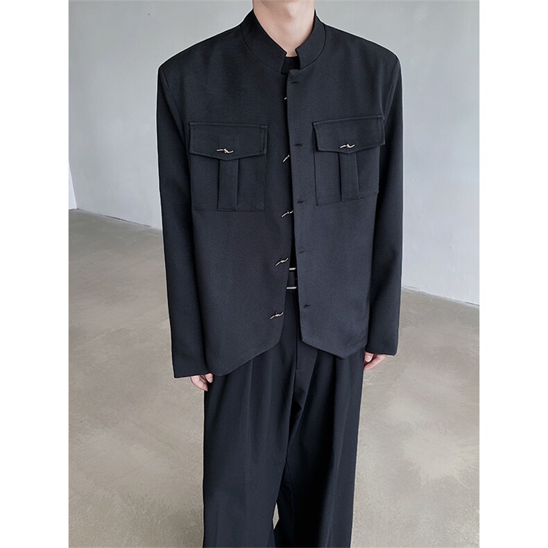 新中式金属扣立领夹克外套男高级感宽松短款小西装JK4428P118,男装夹克,星座512-1（原513-3）