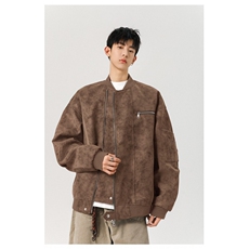 W10245-P73网图现货pu皮夹克美式复古立领棒球服高级感痞帅外套，男装夹克，星座1608