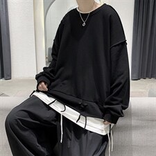 WY33(破洞）OVERSIZE圆领假两件卫衣大皂短句P75控价95,男装卫衣,星座508（原C305）
