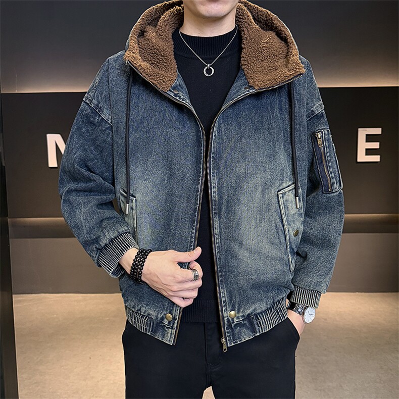 加绒加厚夹克男2025冬款连帽牛仔外套羊羔毛上衣男B317/J615/P175,男装工装外套,电商B317