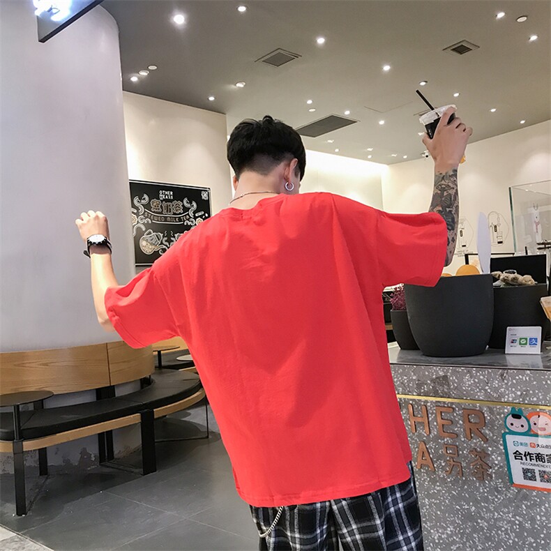 714-3-T081情侣款新款宽松落肩日系男款体恤短袖原创aF潮ca,男装T恤,星座1404-3