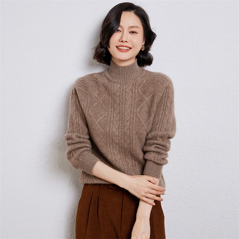 时尚高领羊毛衫女秋冬新款保暖修身显瘦针织毛衣,女装羊毛衫,温伦斯特羊绒