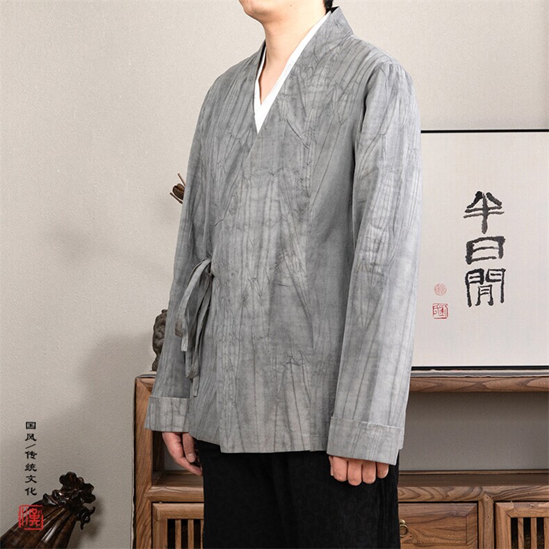 春装风男装改良汉服做旧斜襟男士道袍C236P80,男装民族服装,钱塘802