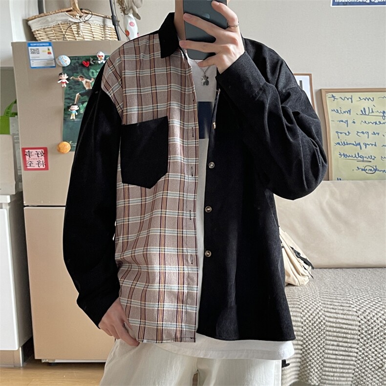 长袖衬衫男港风日系色格子衬衫C006P36，男装衬衫，星座1116-2