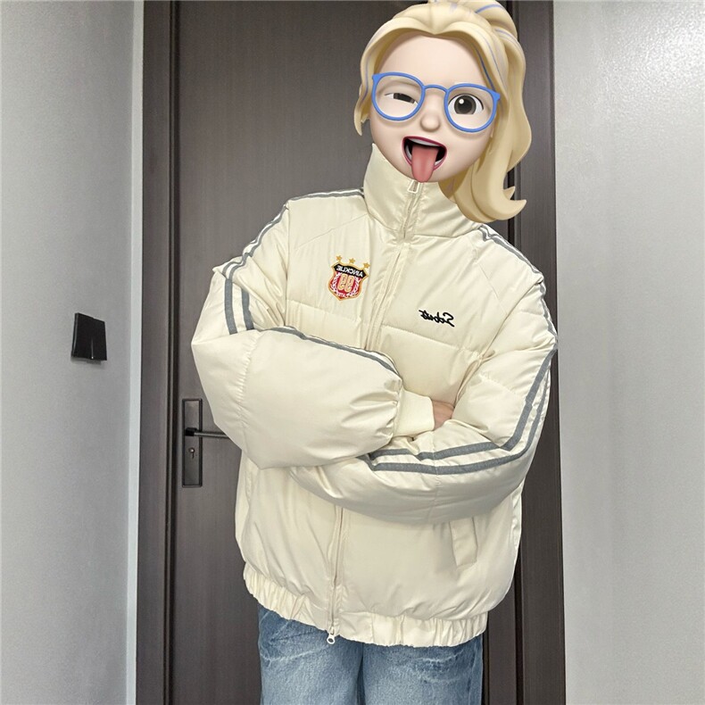 情侣美式学院风拼接条纹面包服棉服宽松加厚棉衣外套2508-P75网图图片