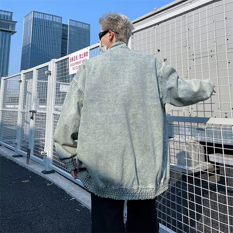 立领水洗牛仔外套男款美式痞帅小众宽松夹克港风潮牌ins百搭上衣,男装工装外套,星座410-6（原星座1304-1）