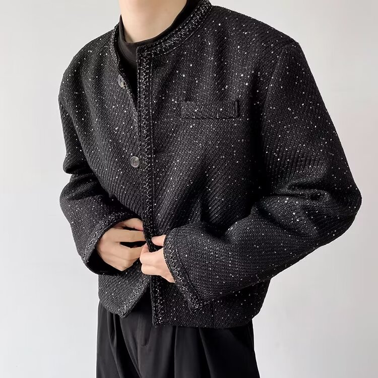 W10859-P73网图现货轻奢高级感小香风外套韩版潮流时髦亮丝西服,男装西服,星座1608