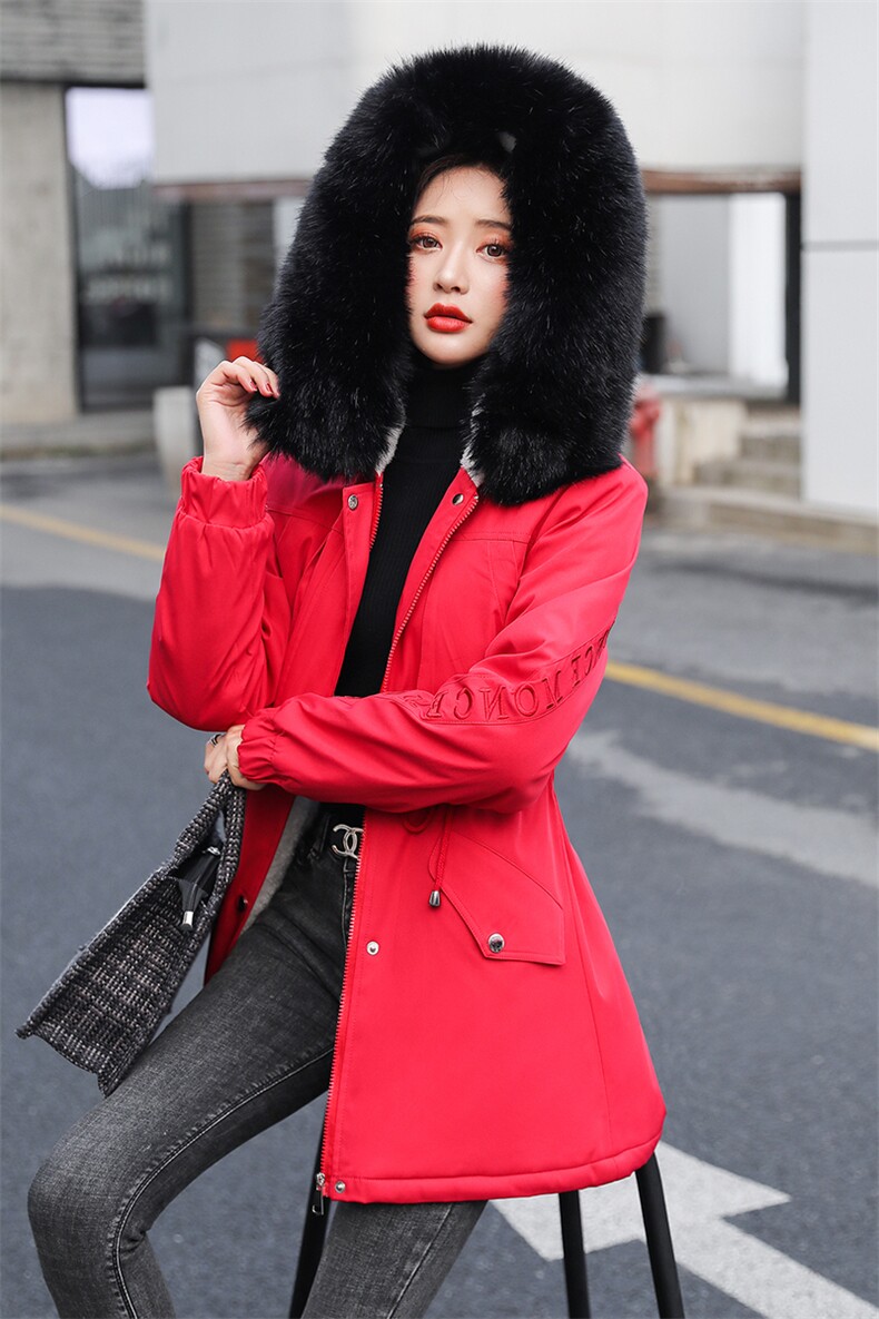 棉衣女中长款大毛领2020年冬新款韩版宽松加厚外套棉袄羽绒棉服潮,女装棉衣/棉服,依恋蒂丝