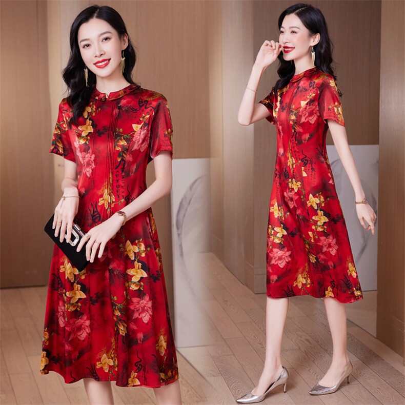 新式改良旗袍喜婆婆时尚妈妈婚宴礼服高级感花罗香云纱真丝连衣裙,女装连衣裙,阿舍尔精品