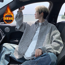 加绒衬衫男冬季新款港风宽松大码加厚小香风长袖衬衣JR70-P49，男装衬衫，星座214-3