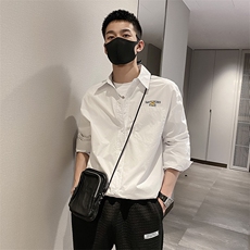 社会风秋纯色宽松笑脸印花衬衫时尚B297-7705-P68控98，男装衬衫，电商B297
