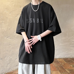 ！2023夏季新款男士立体硅胶潮牌宽松纯棉短袖T恤T2301P25图片