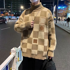 棋盘格子高领毛衣男春秋季M125P42图片