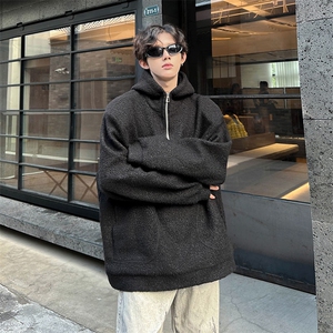 羊羔毛呢连帽卫衣 垫肩秋冬高领拉链设计潮牌外套871 P88图片