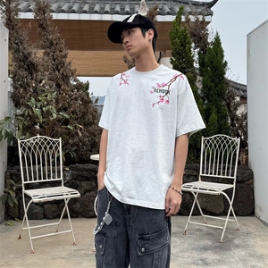 万针全刺绣工艺抖音得物高品质260克重磅纯棉双纱美式高街短袖T恤图片