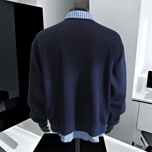 特批45 新品假两件男女同款情侣拼接格子休闲卫衣百搭WY8715图片