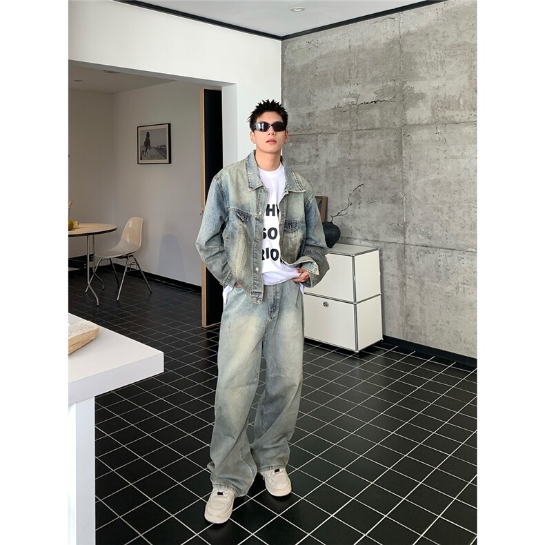 美式潮牌小众设计感做旧牛仔外套水洗高街痞帅夹克男AA171-P72,男装工装外套,星座208-5