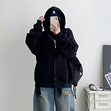 抖音得物二开秋冬美式高街重磅结构高领拉链连帽卫衣外套W93，男装卫衣，电商A486-1