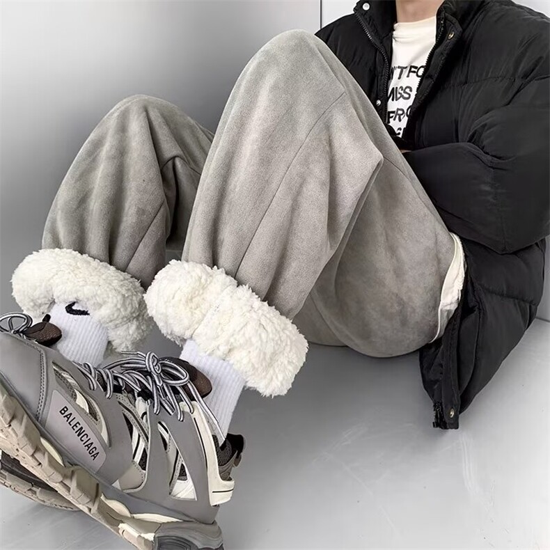 羊羔毛滑雪裤子男冬季加绒加厚东北外穿棉裤秋冬潮流鹿皮绒休闲裤,男装棉裤,星座506A
