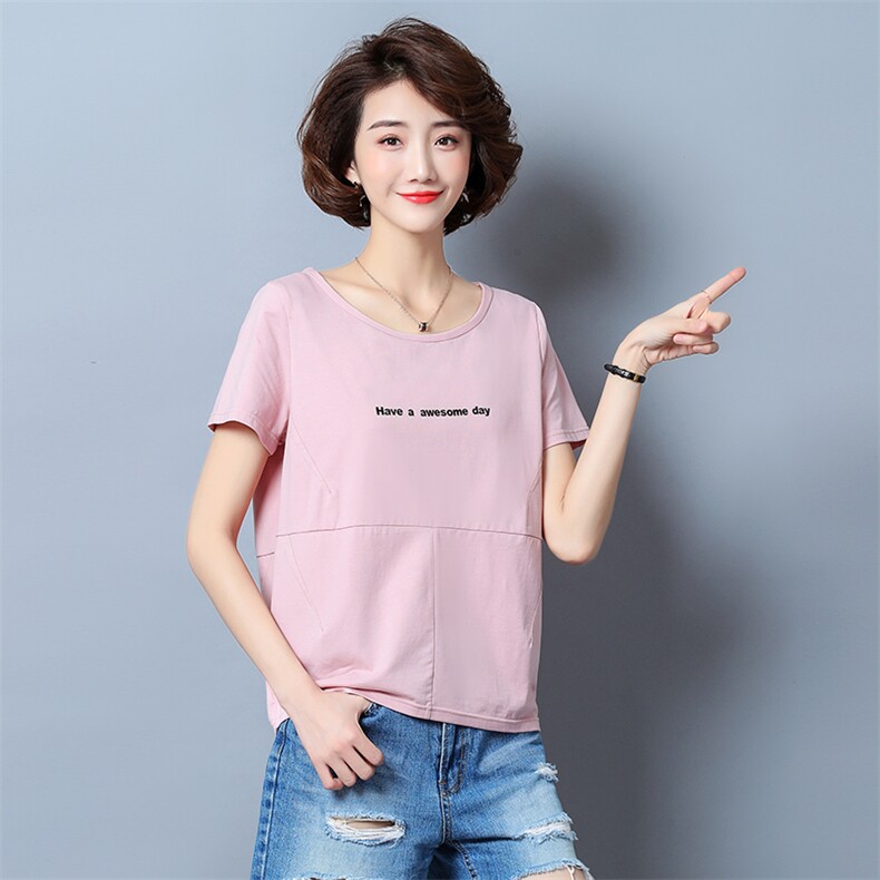 直筒2021年夏季时尚百搭套头圆领T恤短袖短款纯色,女装T恤,独衣靓