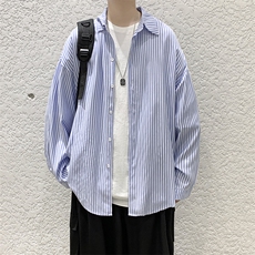 现货秋款男装条纹宽松潮流休闲长袖衬衫上衣D201-DM85-P45，男装衬衫，电商D321-1