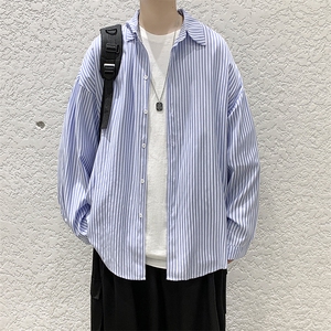 现货秋款男装条纹宽松潮流休闲长袖衬衫上衣D201-DM85-P45图片