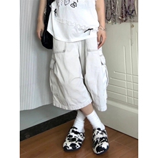 大码美式高街vibe大口袋工装牛仔短裤男女夏季休闲宽松阔腿七分裤，男装牛仔裤，星座601-1