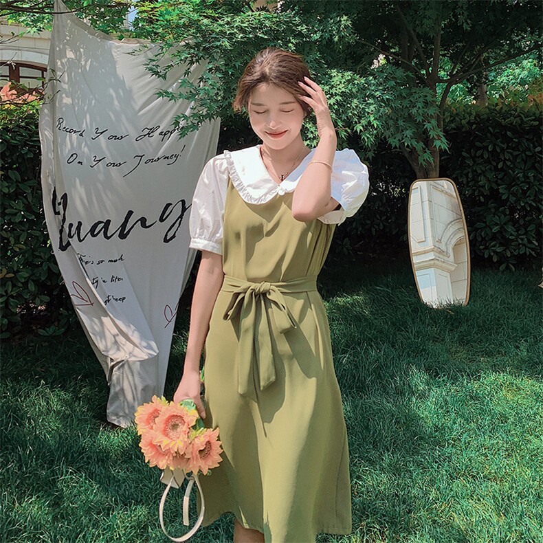 2021夏季新款森系撞色连衣裙012—Q203，女装连衣裙，金十上