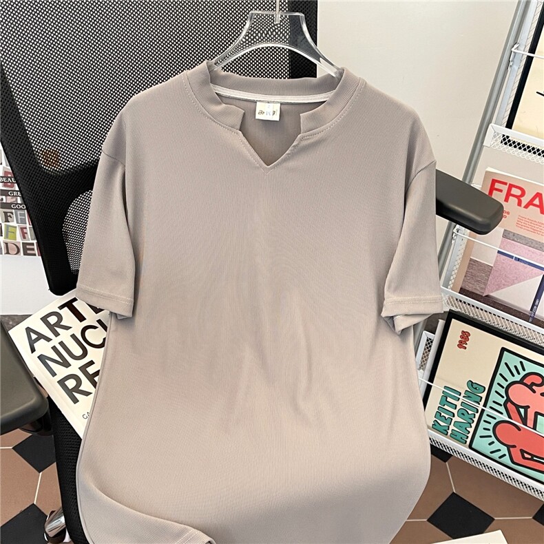 美式肌理纹小V领高弹收袖t恤重磅抗皱垂感速干健身运动短袖夏季潮，男装T恤，星座1210-1