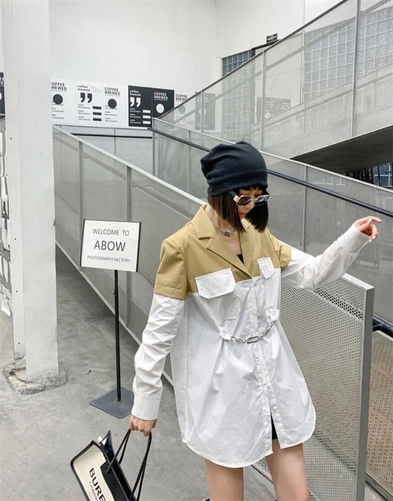 链条款西装衬衫拼接，女装西装，C&B