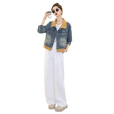 牛仔外套女春秋短款25新款设计感休闲宽松立领夹克小个子上衣套装，女装牛仔外套，江南女神