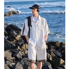 1小熊短袖衬衫男+短裤大码M-5XL套装92%聚酯纤维8%氨纶TZ77058P70，男装衬衫，星座226-2