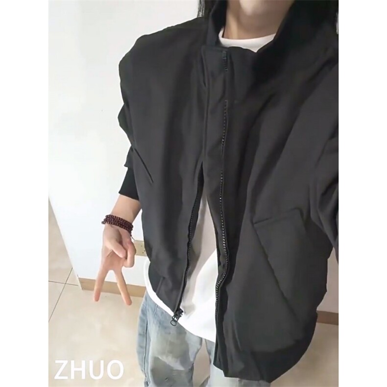 现货26春装美拉德立领飞行夹克纯色复古廓形高街棒球服外套,男装夹克,电商A486